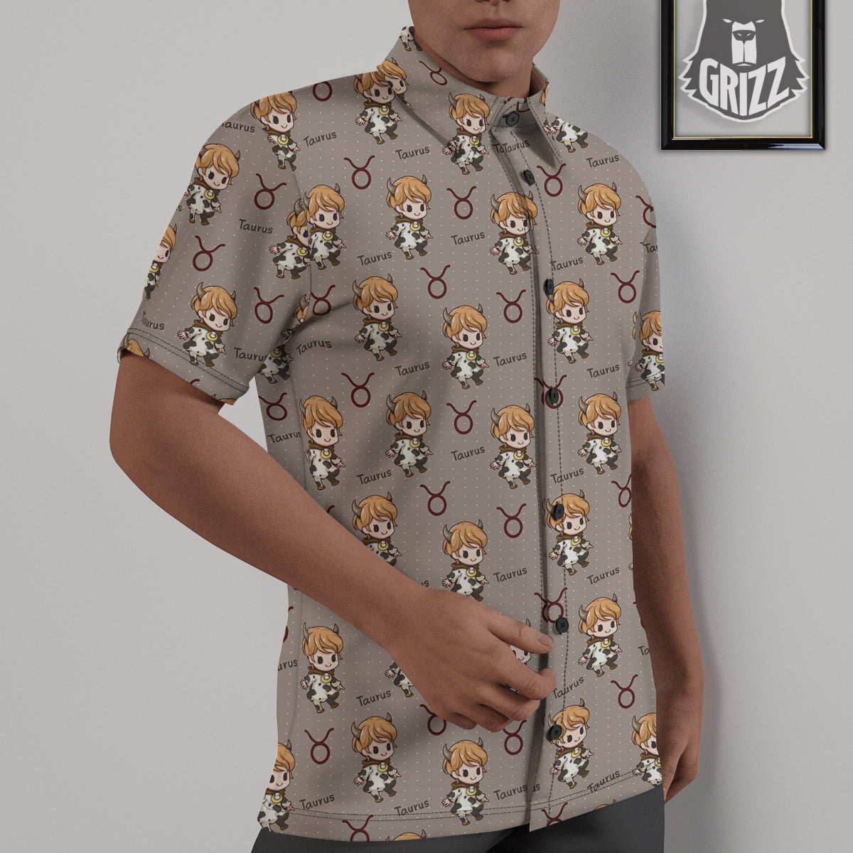 Taurus Cute Cartoon Print Pattern Untucked Shirts-grizzshop