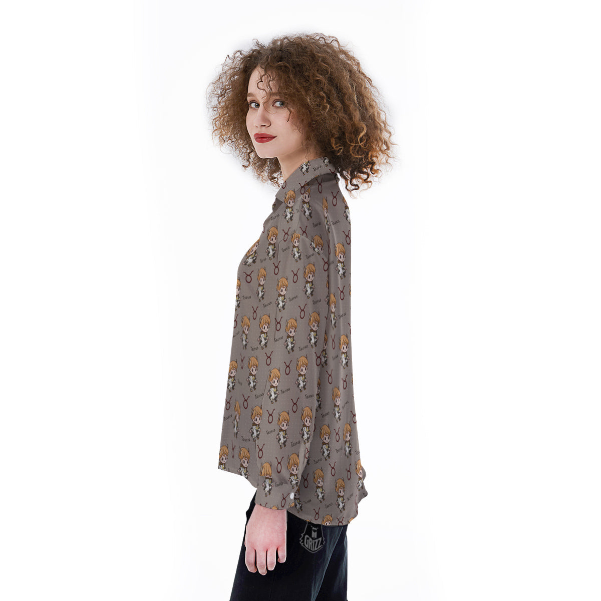 Taurus Cute Cartoon Print Pattern Women's Long Sleeve Shirts-grizzshop