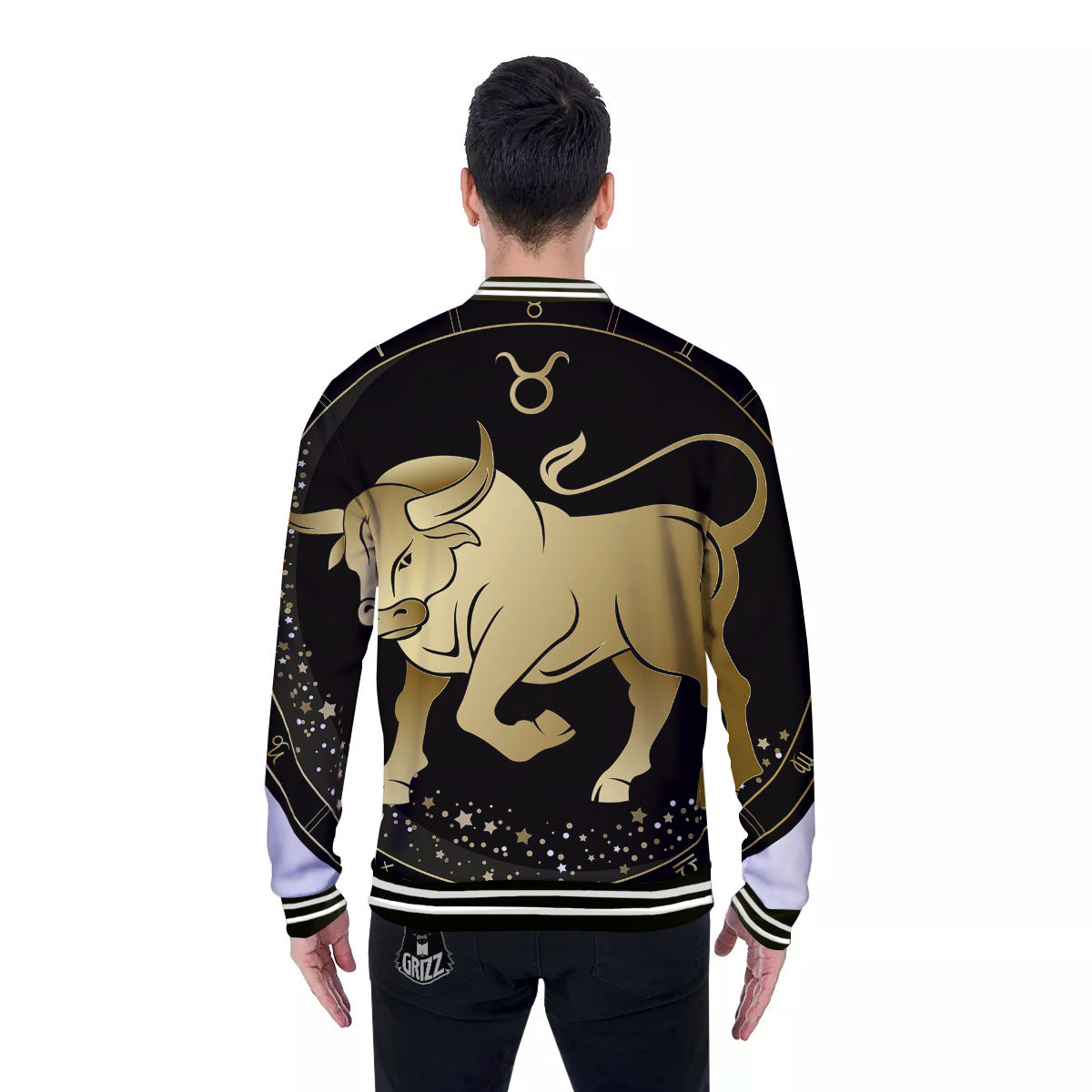 Taurus Sign Black And Gold Print Baseball Jacket-grizzshop