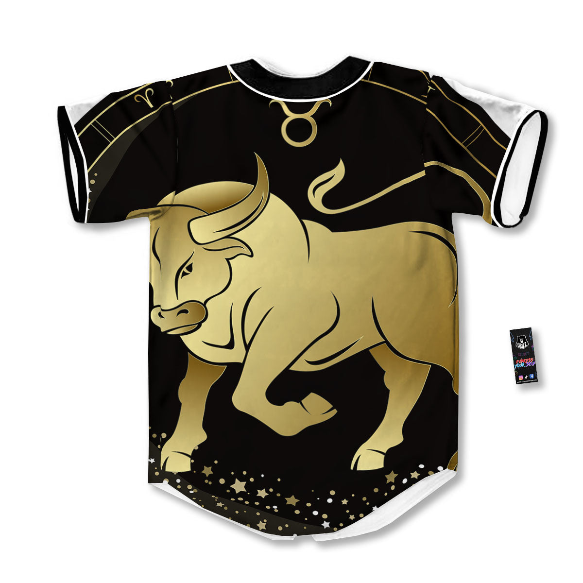 Taurus Sign Black And Gold Print Baseball Jersey-grizzshop