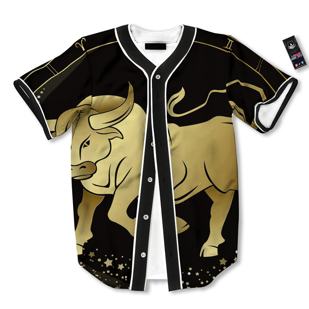 Taurus Sign Black And Gold Print Baseball Jersey-grizzshop