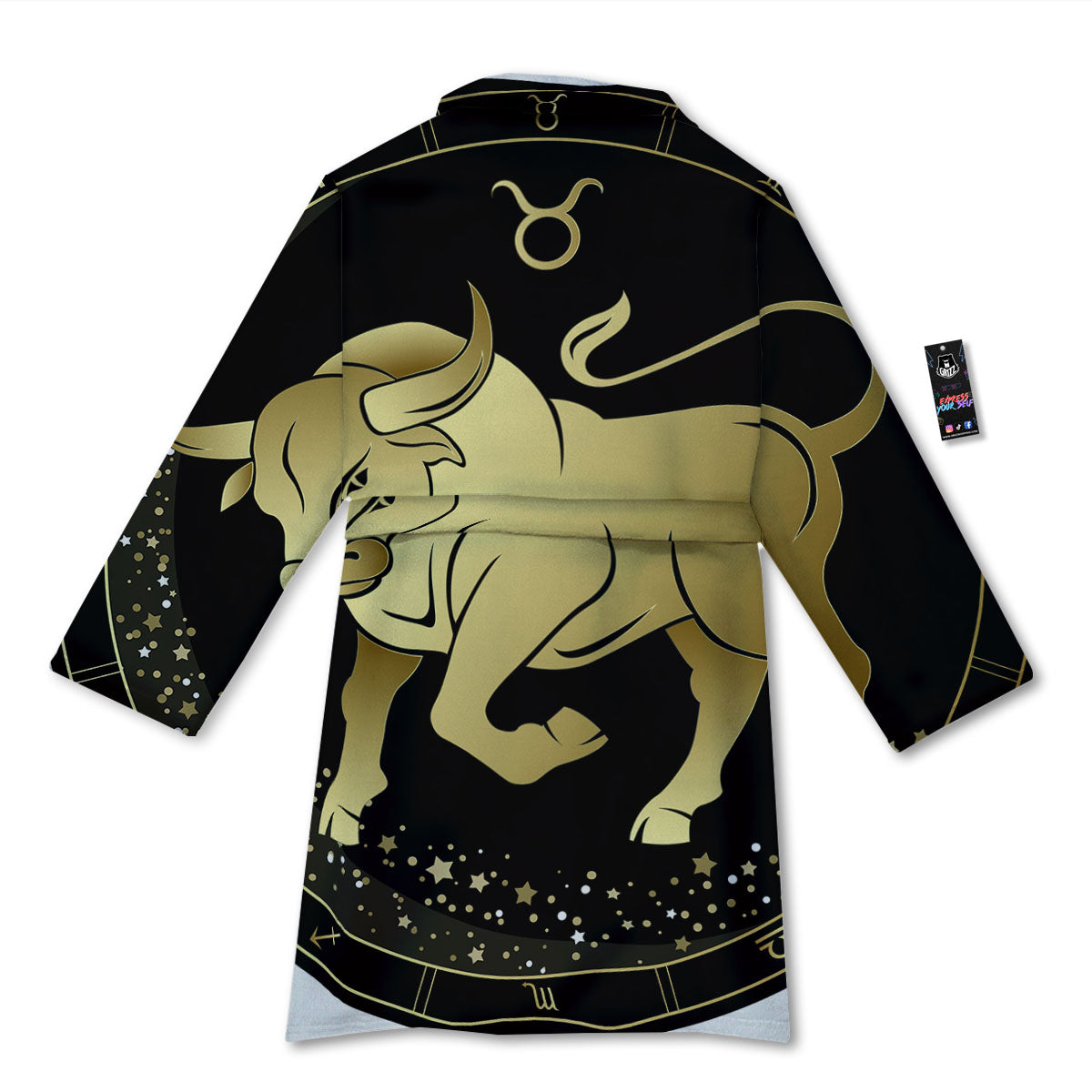 Taurus Sign Black And Gold Print Bathrobe-grizzshop