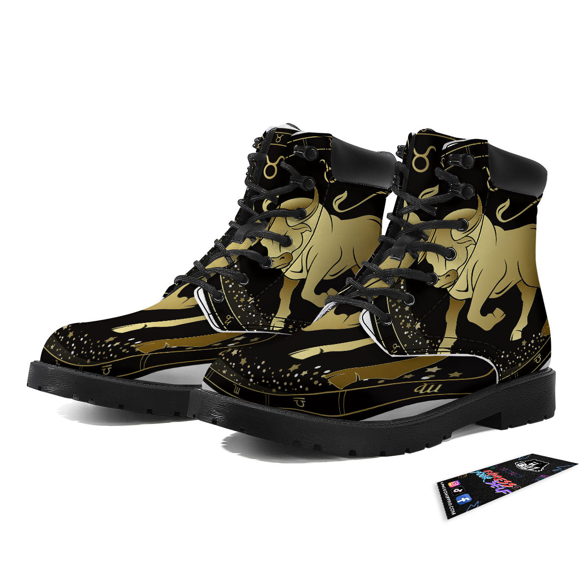 Taurus Sign Black And Gold Print Boots-grizzshop