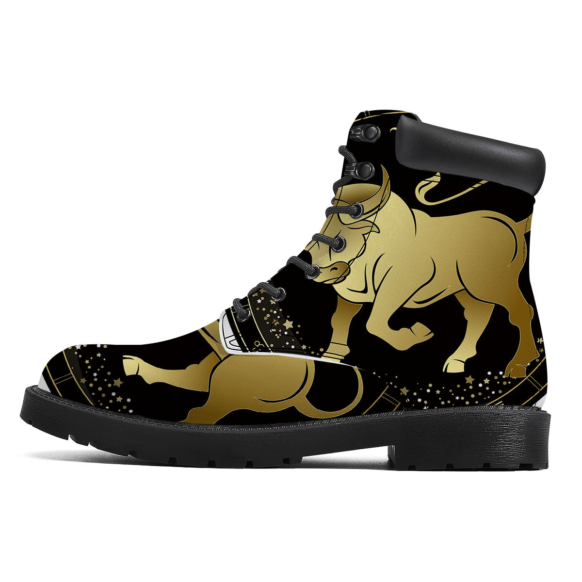 Taurus Sign Black And Gold Print Boots-grizzshop