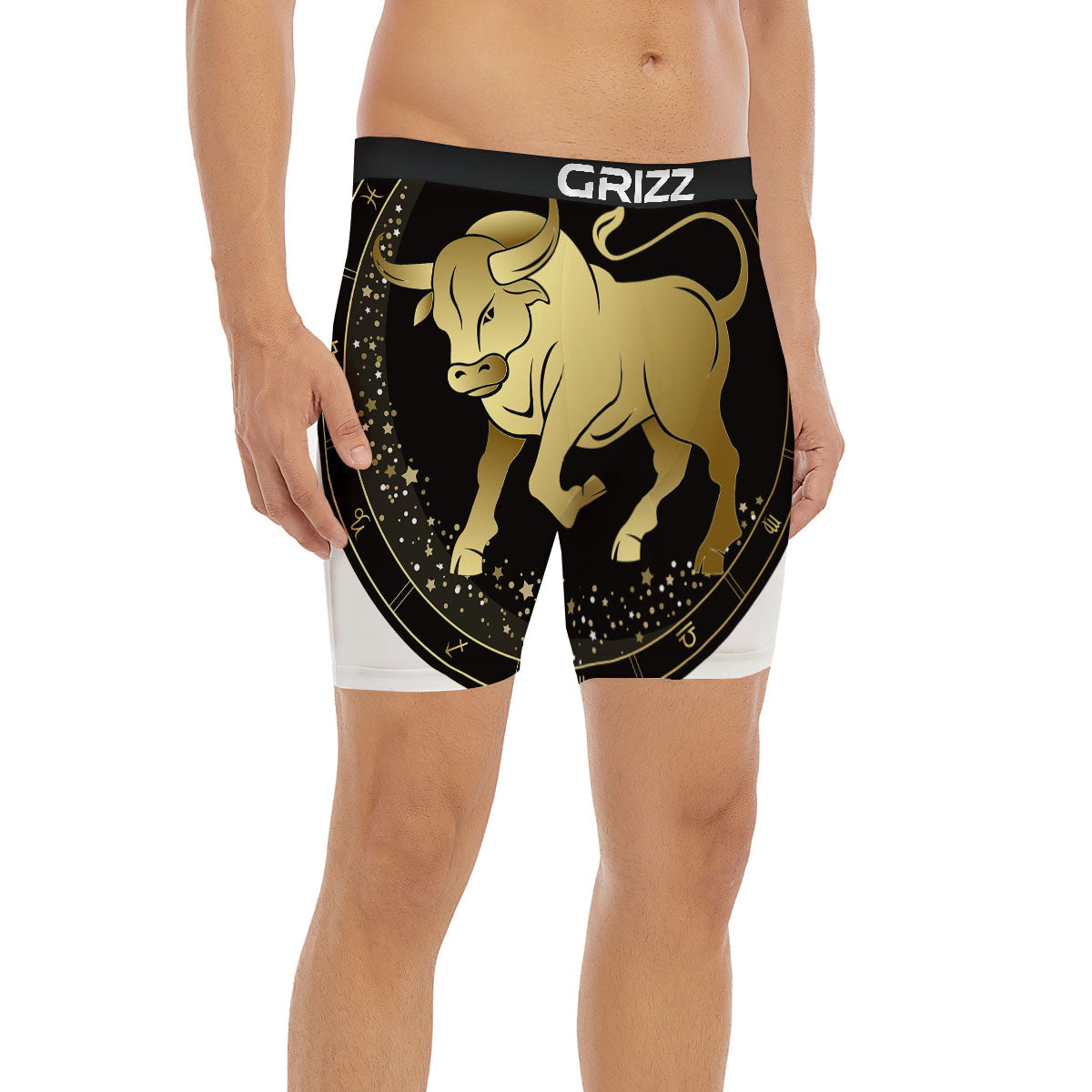 Taurus Sign Black And Gold Print Boxer Briefs-grizzshop