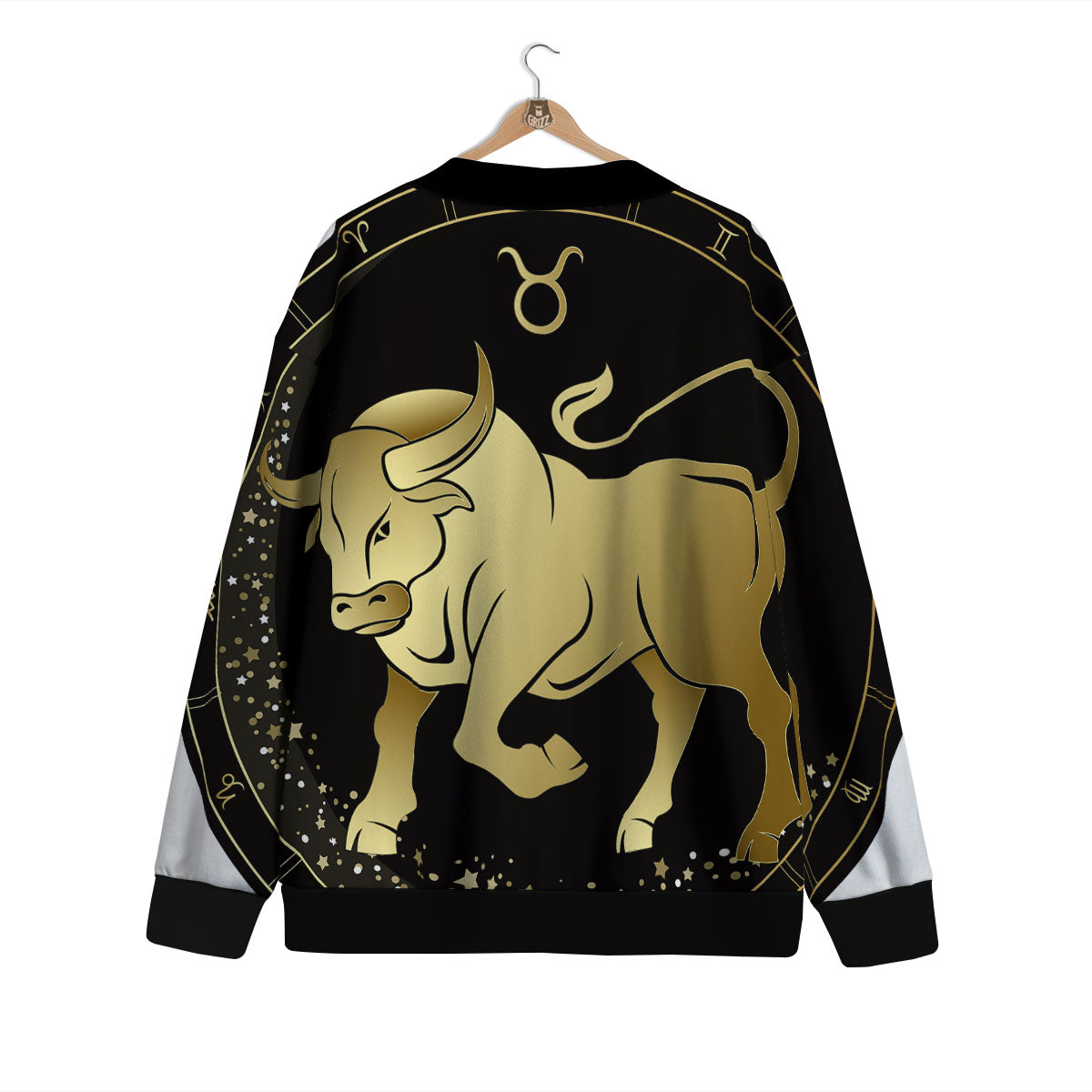 Taurus Sign Black And Gold Print Cardigan-grizzshop