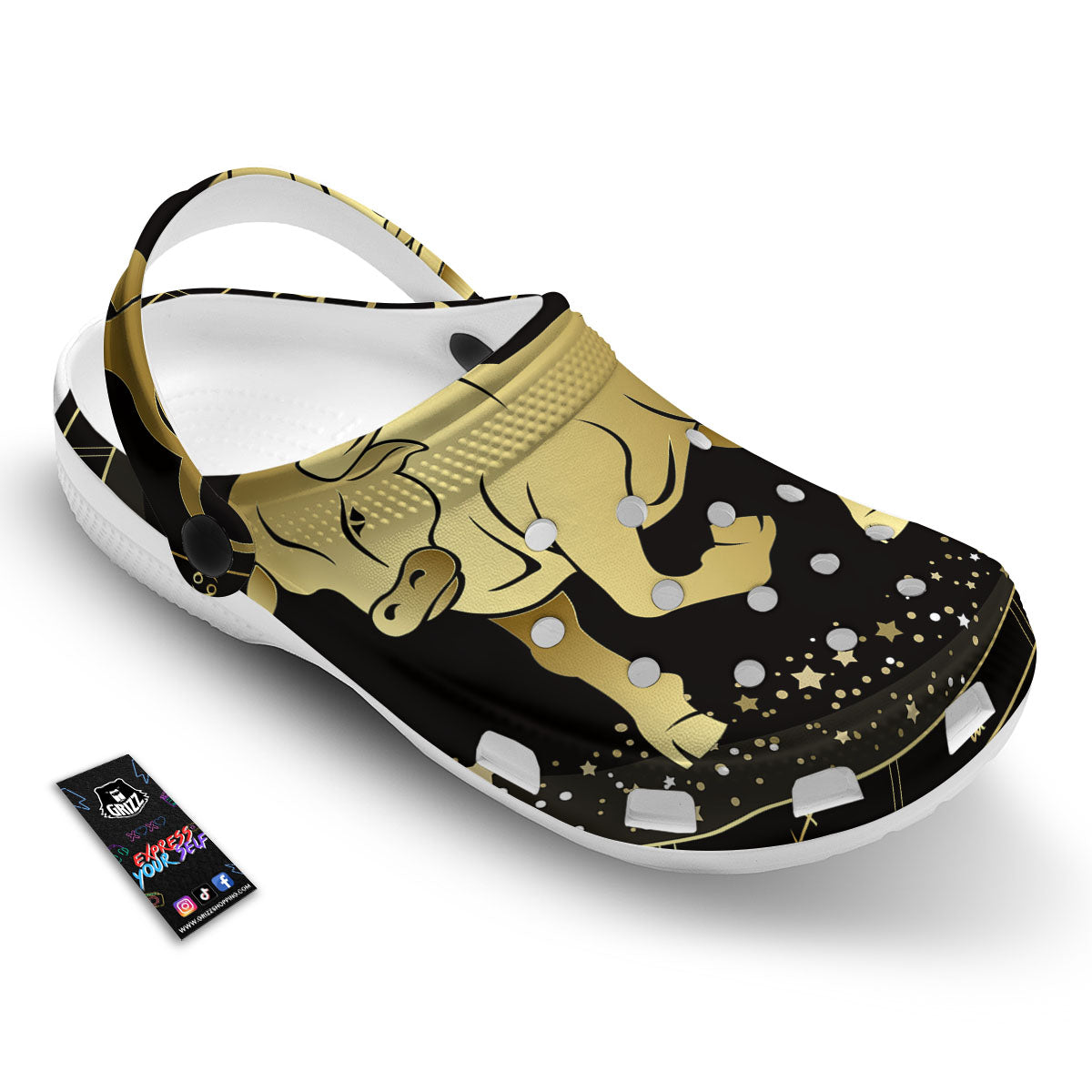Taurus Sign Black And Gold Print Clog-grizzshop