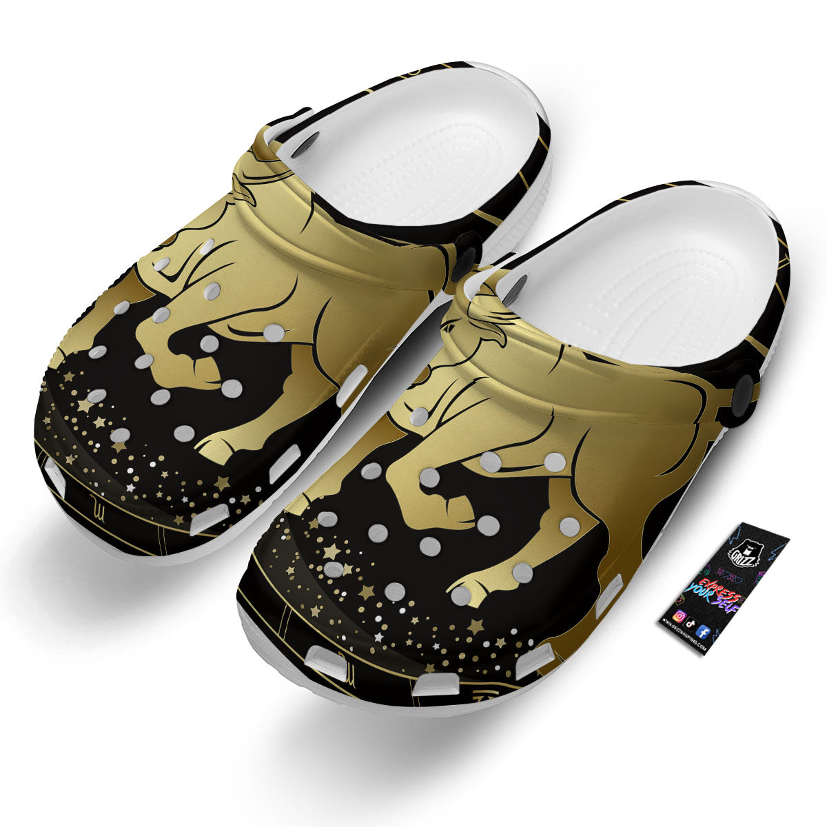 Taurus Sign Black And Gold Print Clog-grizzshop