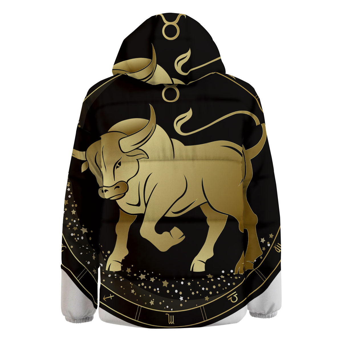 Taurus Sign Black And Gold Print Down Jacket-grizzshop