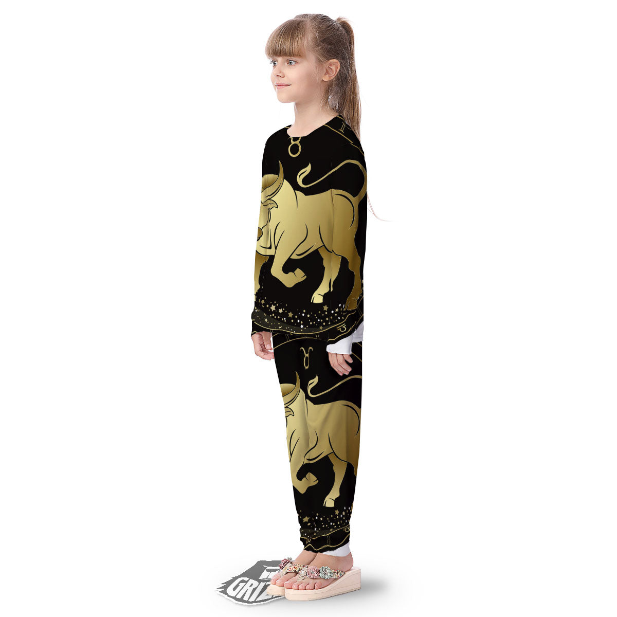 Taurus Sign Black And Gold Print Kid's Pajamas-grizzshop