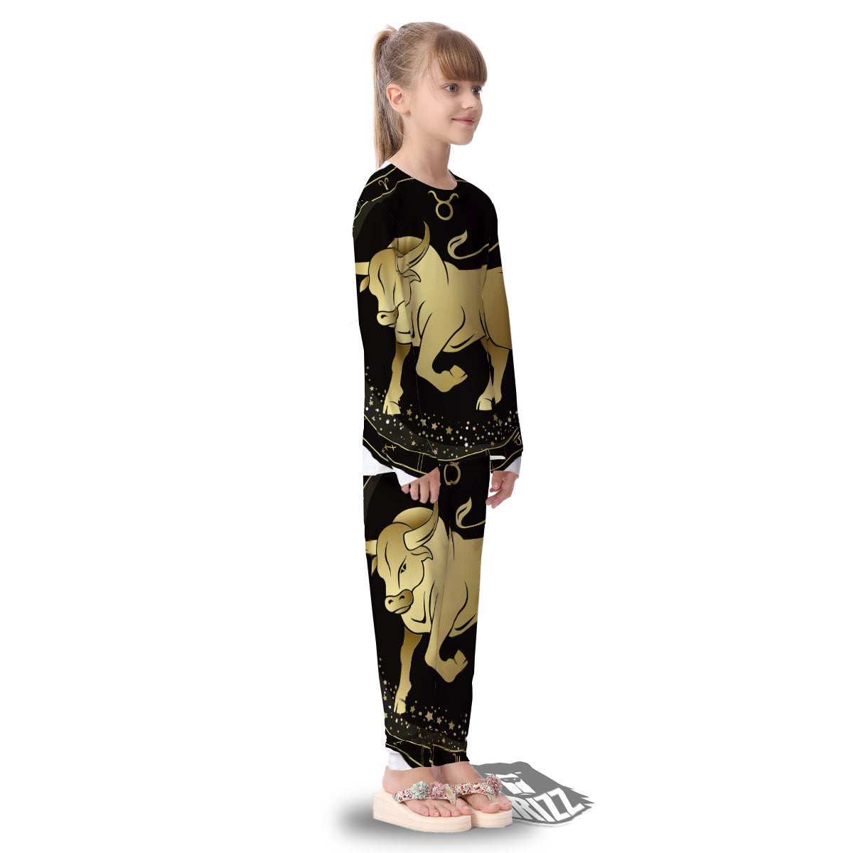 Taurus Sign Black And Gold Print Kid's Pajamas-grizzshop