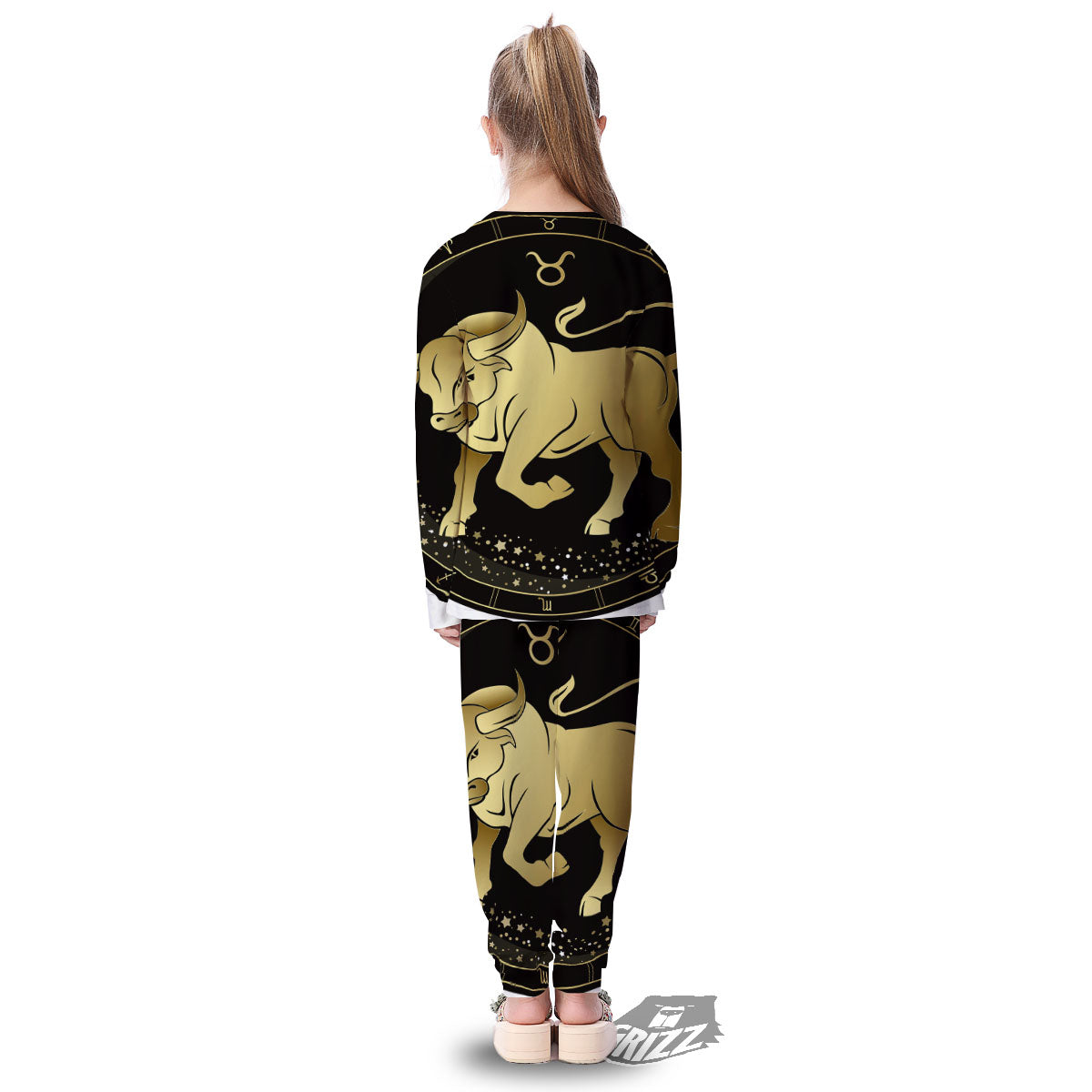 Taurus Sign Black And Gold Print Kid's Pajamas-grizzshop