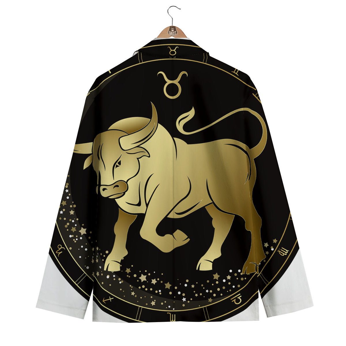 Taurus Sign Black And Gold Print Men's Blazer-grizzshop