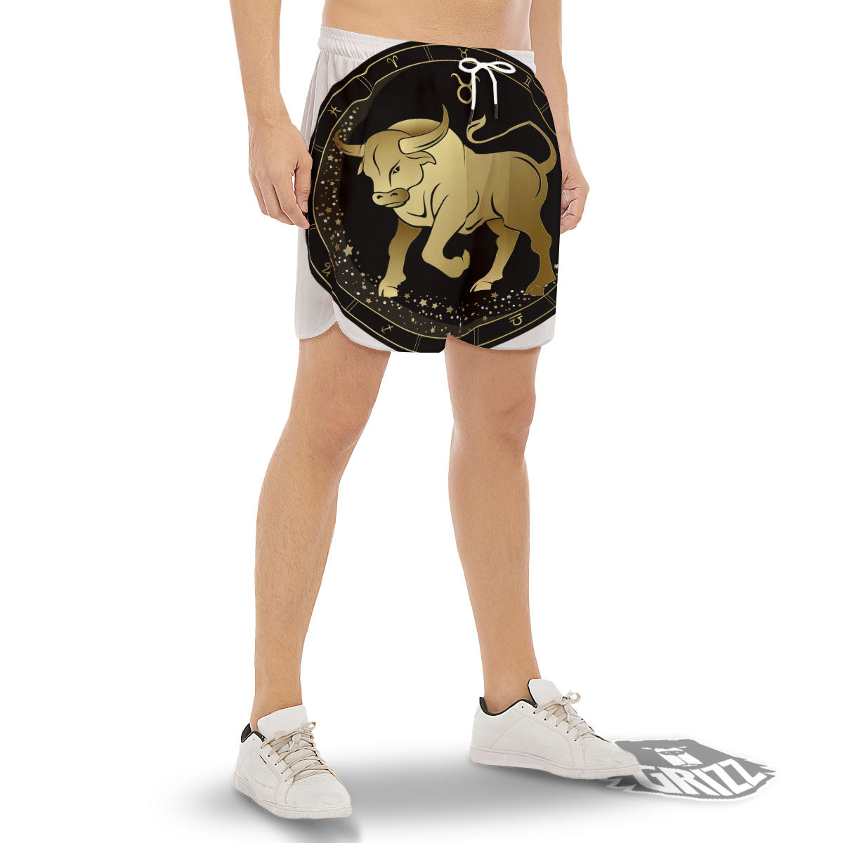 Taurus Sign Black And Gold Print Men's Gym Shorts-grizzshop