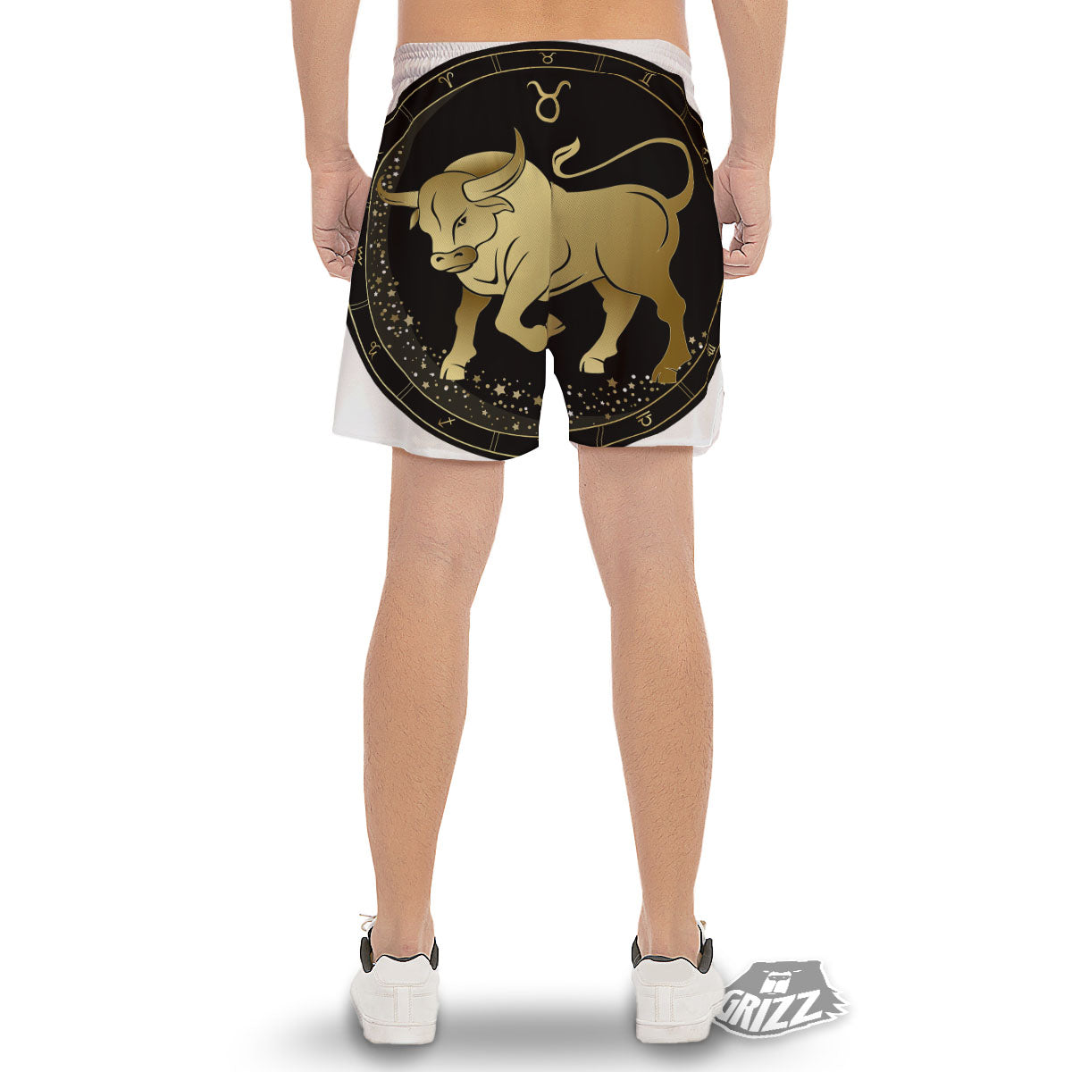 Taurus Sign Black And Gold Print Men's Gym Shorts-grizzshop