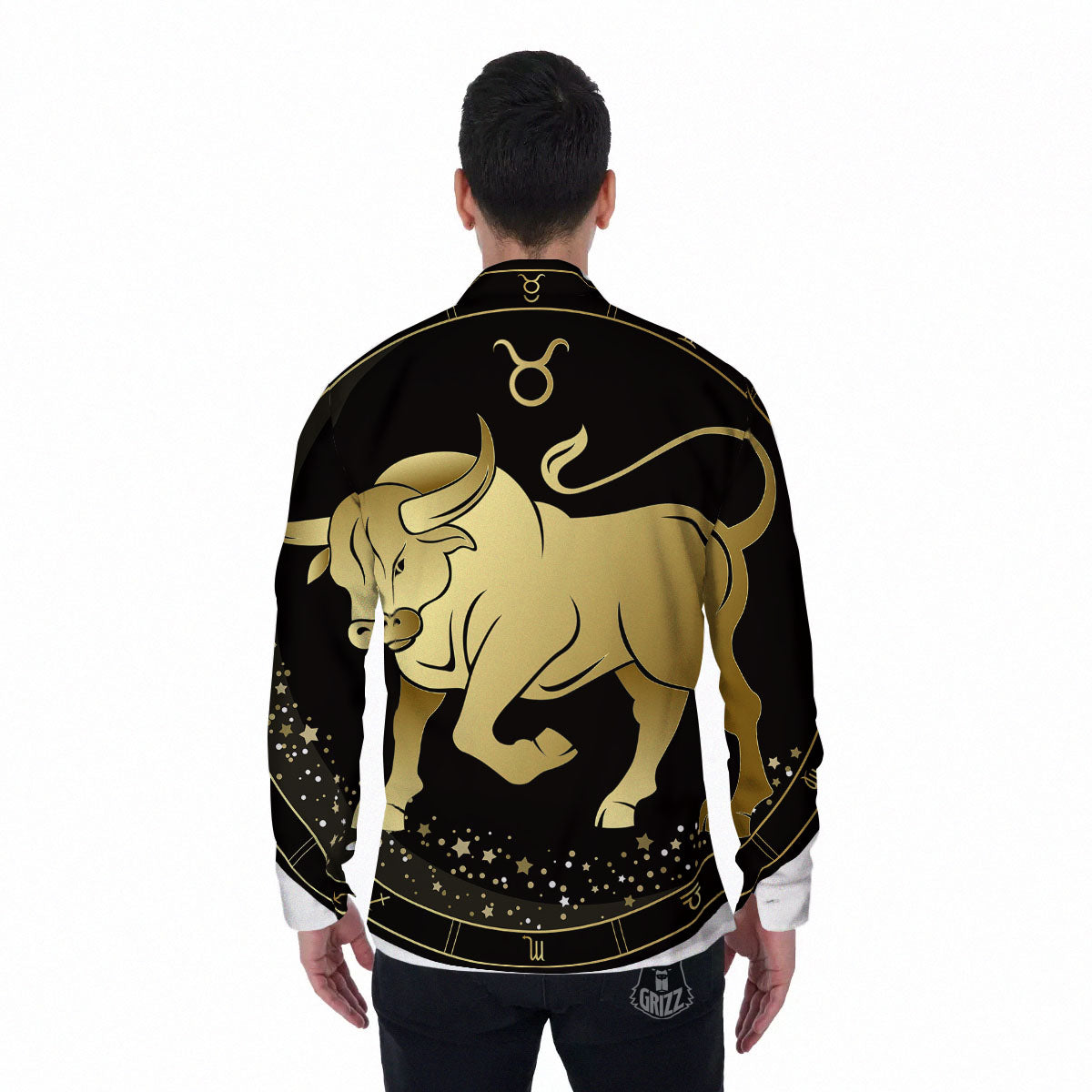 Taurus Sign Black And Gold Print Men's Long Sleeve Shirts-grizzshop
