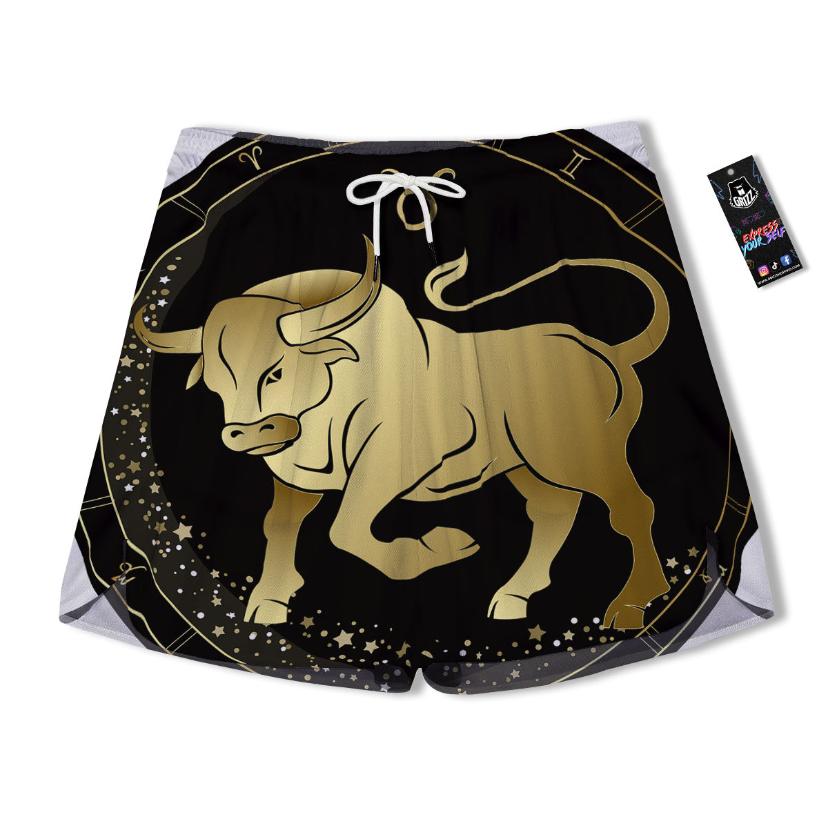 Taurus Sign Black And Gold Print Men's Running Shorts-grizzshop
