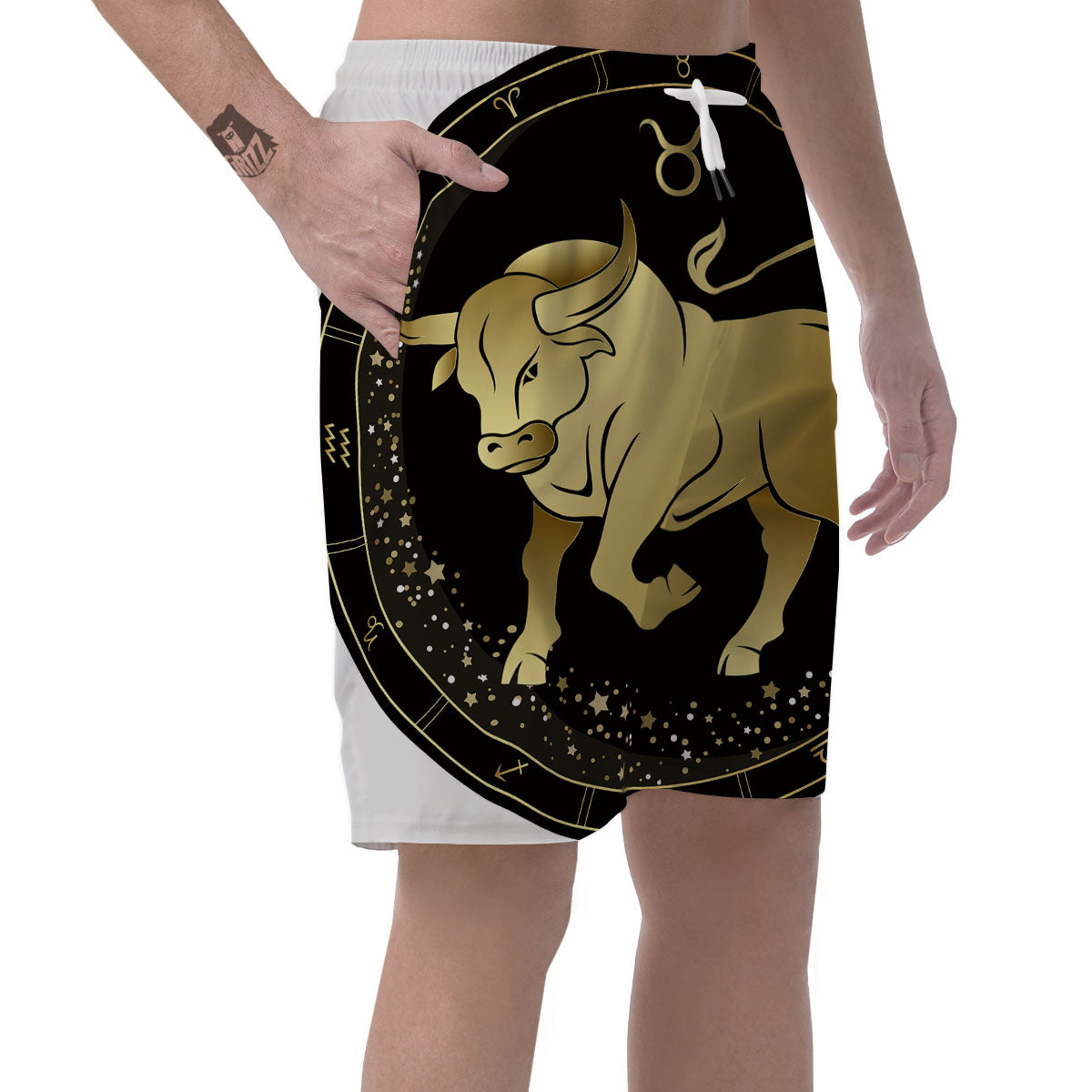 Taurus Sign Black And Gold Print Men's Shorts-grizzshop