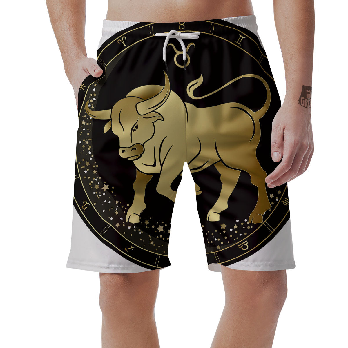 Taurus Sign Black And Gold Print Men's Shorts-grizzshop