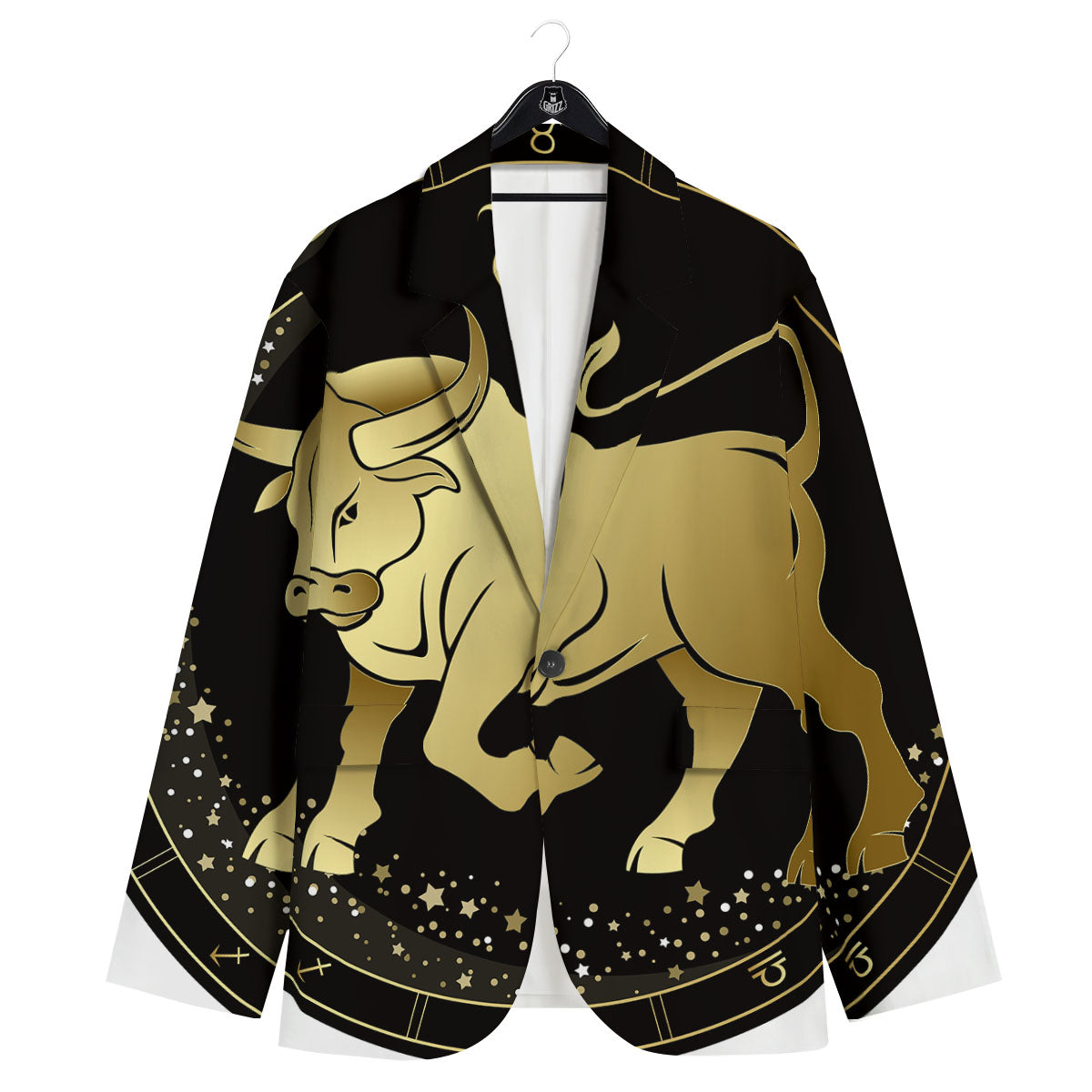Taurus Sign Black And Gold Print Men's Sport Coat-grizzshop