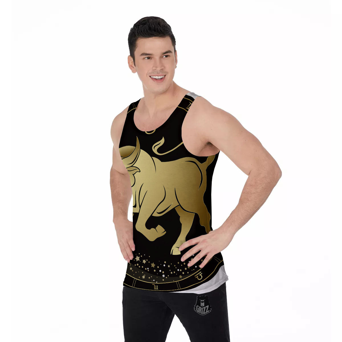 Taurus Sign Black And Gold Print Men's Tank Top-grizzshop