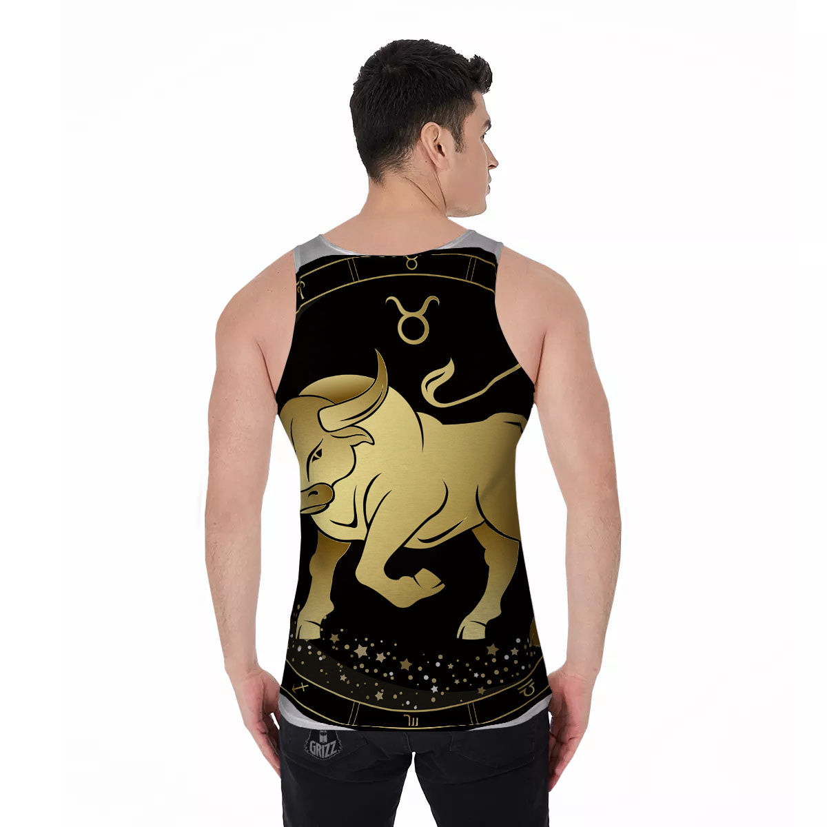 Taurus Sign Black And Gold Print Men's Tank Top-grizzshop