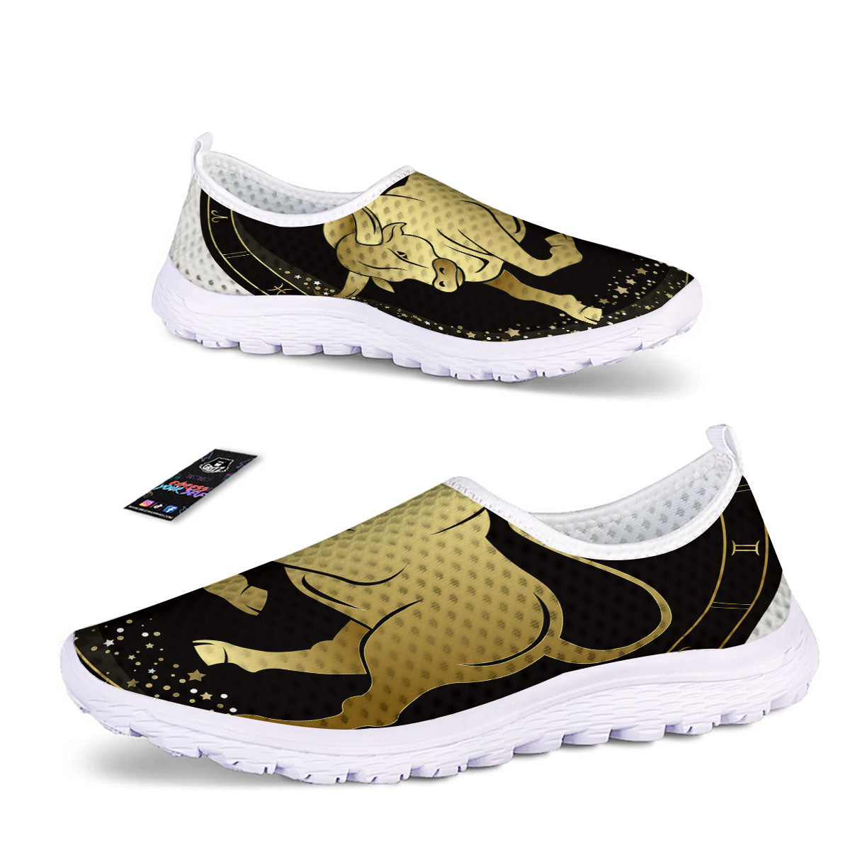 Taurus Sign Black And Gold Print Nurse Shoes-grizzshop