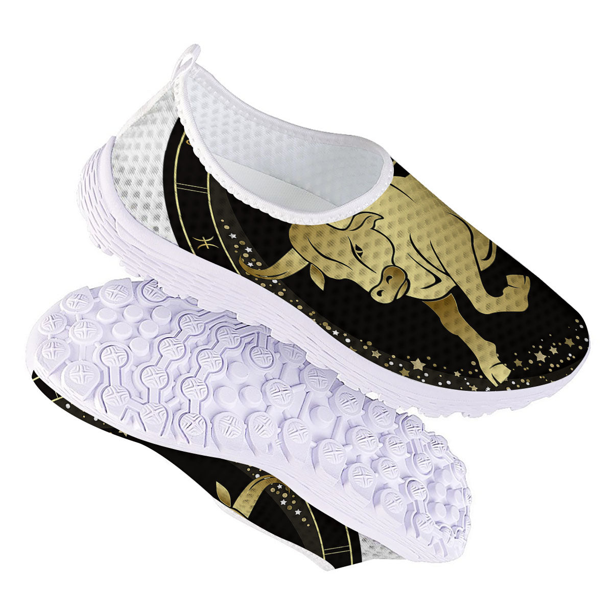 Taurus Sign Black And Gold Print Nurse Shoes-grizzshop
