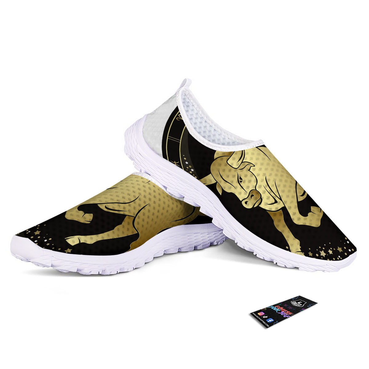 Taurus Sign Black And Gold Print Nurse Shoes-grizzshop