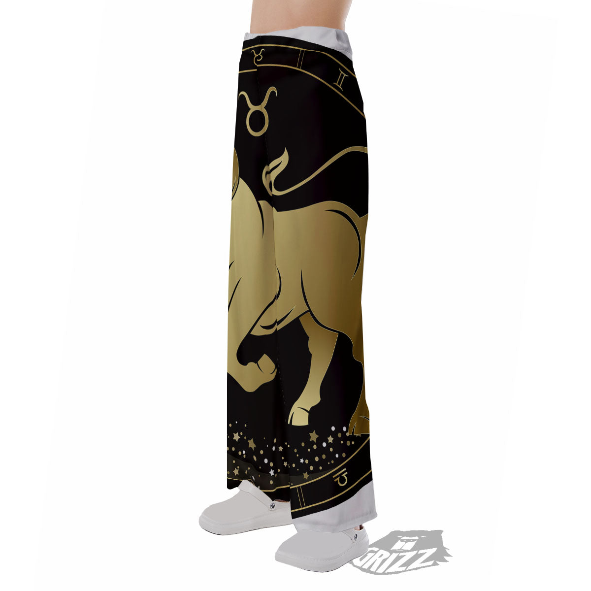 Taurus Sign Black And Gold Print Pajama Pants-grizzshop