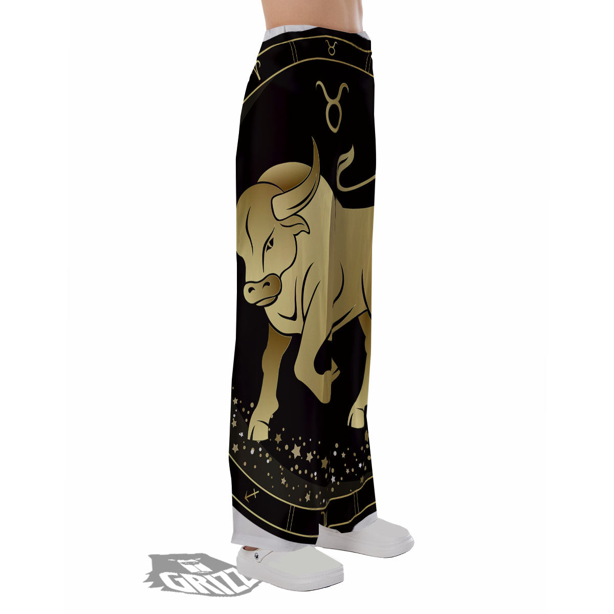 Taurus Sign Black And Gold Print Pajama Pants-grizzshop