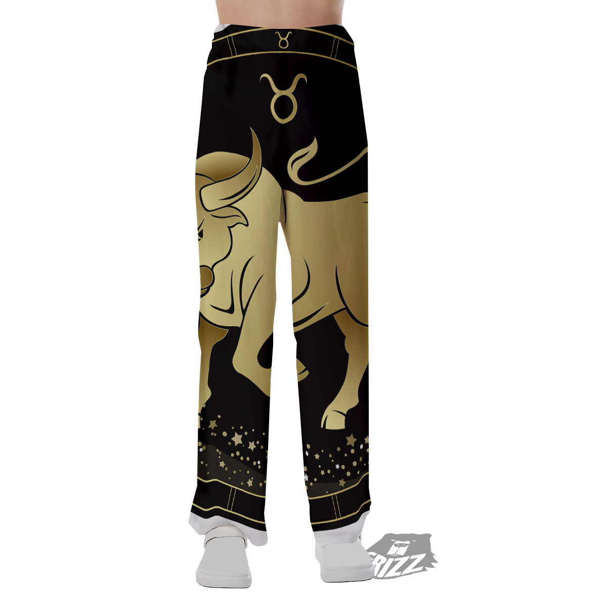 Taurus Sign Black And Gold Print Pajama Pants-grizzshop