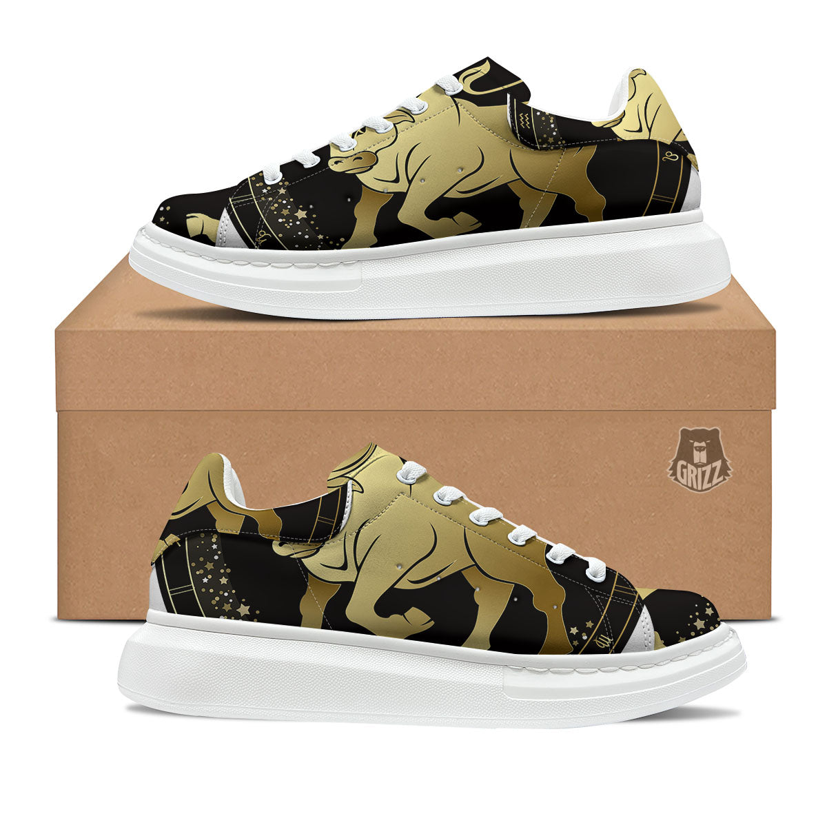 Taurus Sign Black And Gold Print Platform Shoes-grizzshop