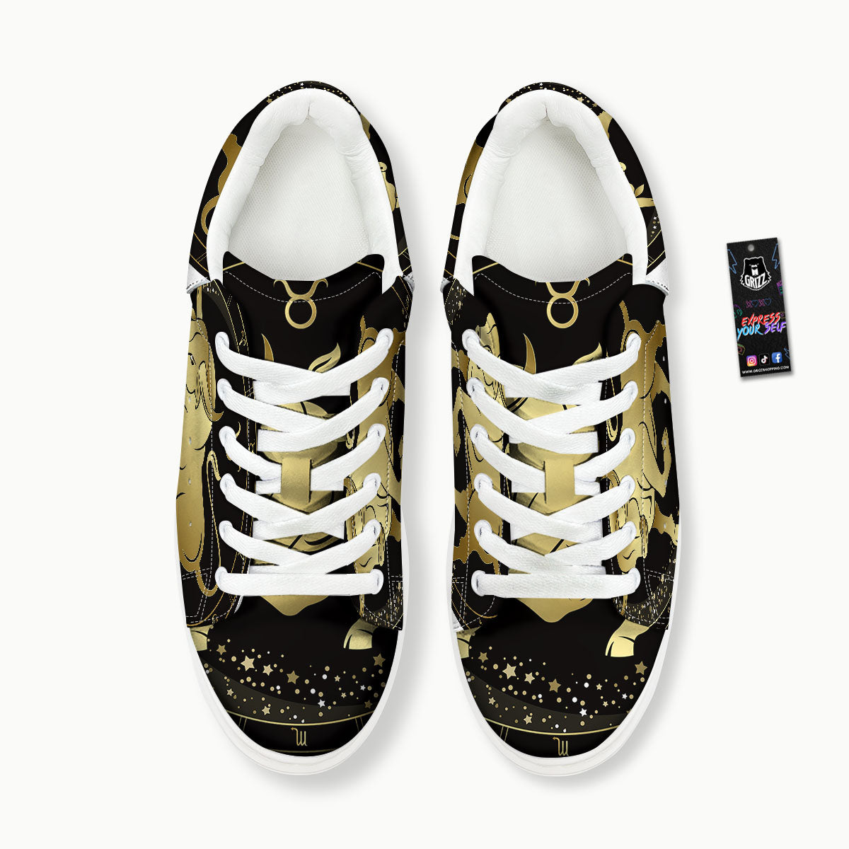 Taurus Sign Black And Gold Print Platform Shoes-grizzshop