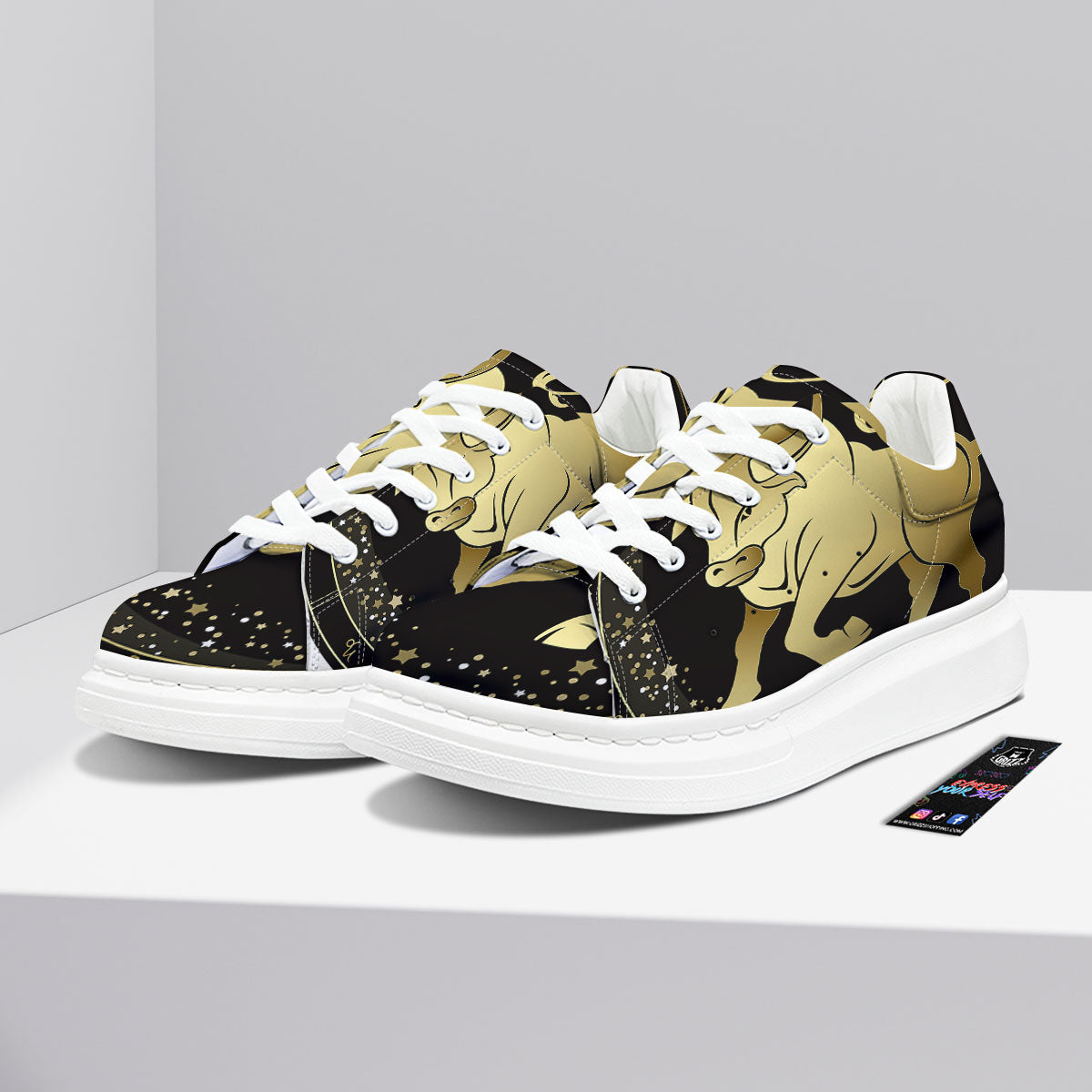 Taurus Sign Black And Gold Print Platform Shoes-grizzshop