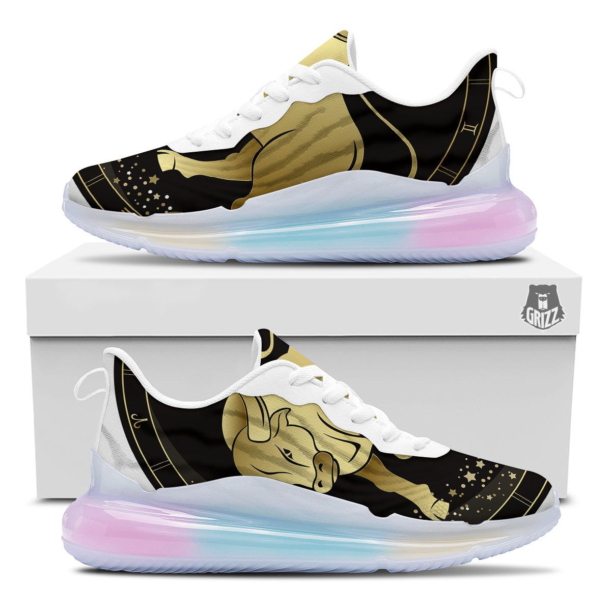 Taurus Sign Black And Gold Print Running Sneakers-grizzshop