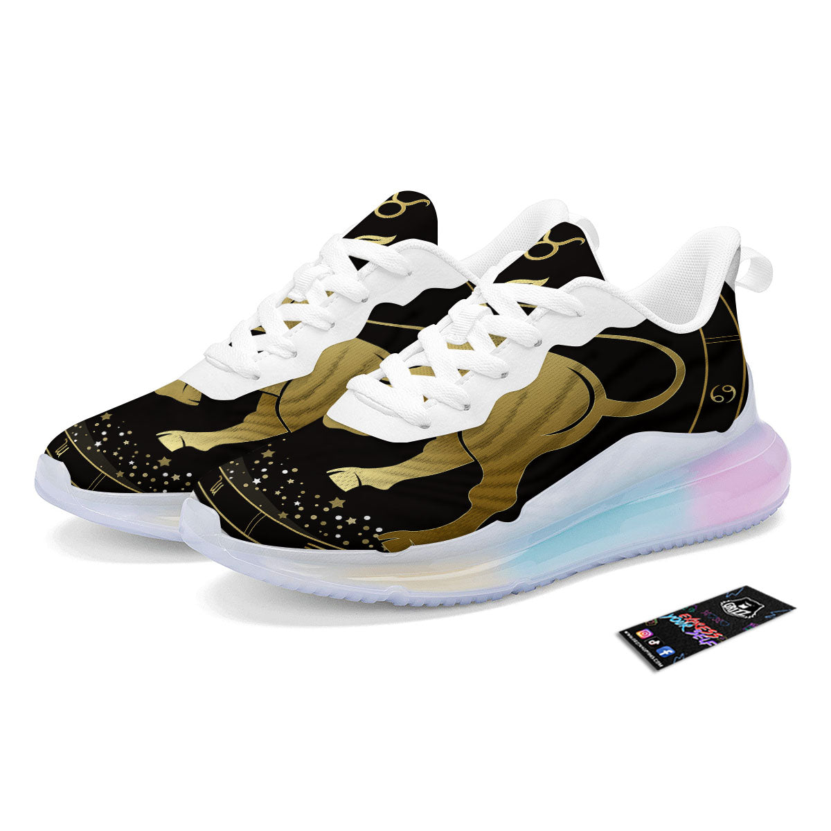 Taurus Sign Black And Gold Print Running Sneakers-grizzshop