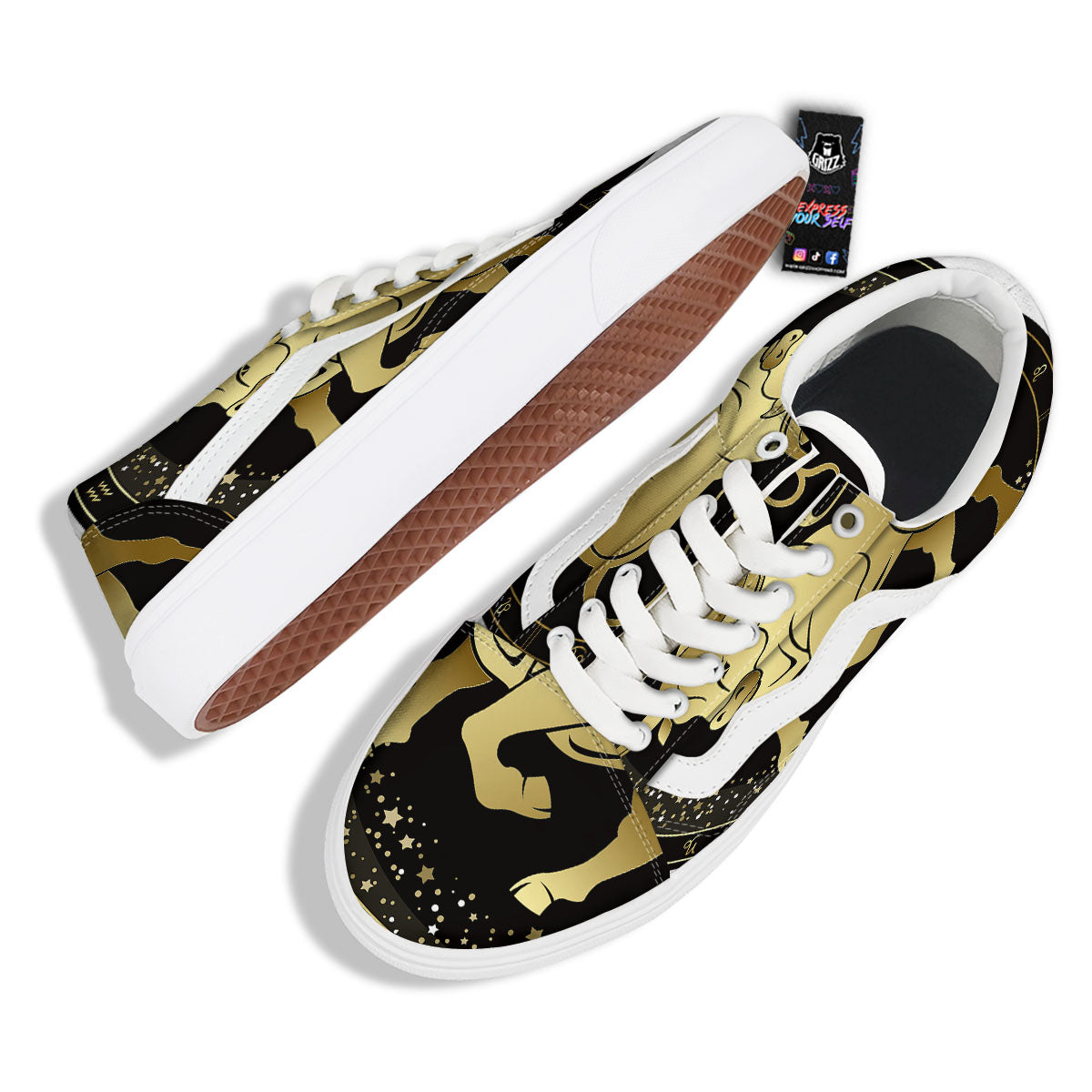 Taurus Sign Black And Gold Print Skate Shoes-grizzshop