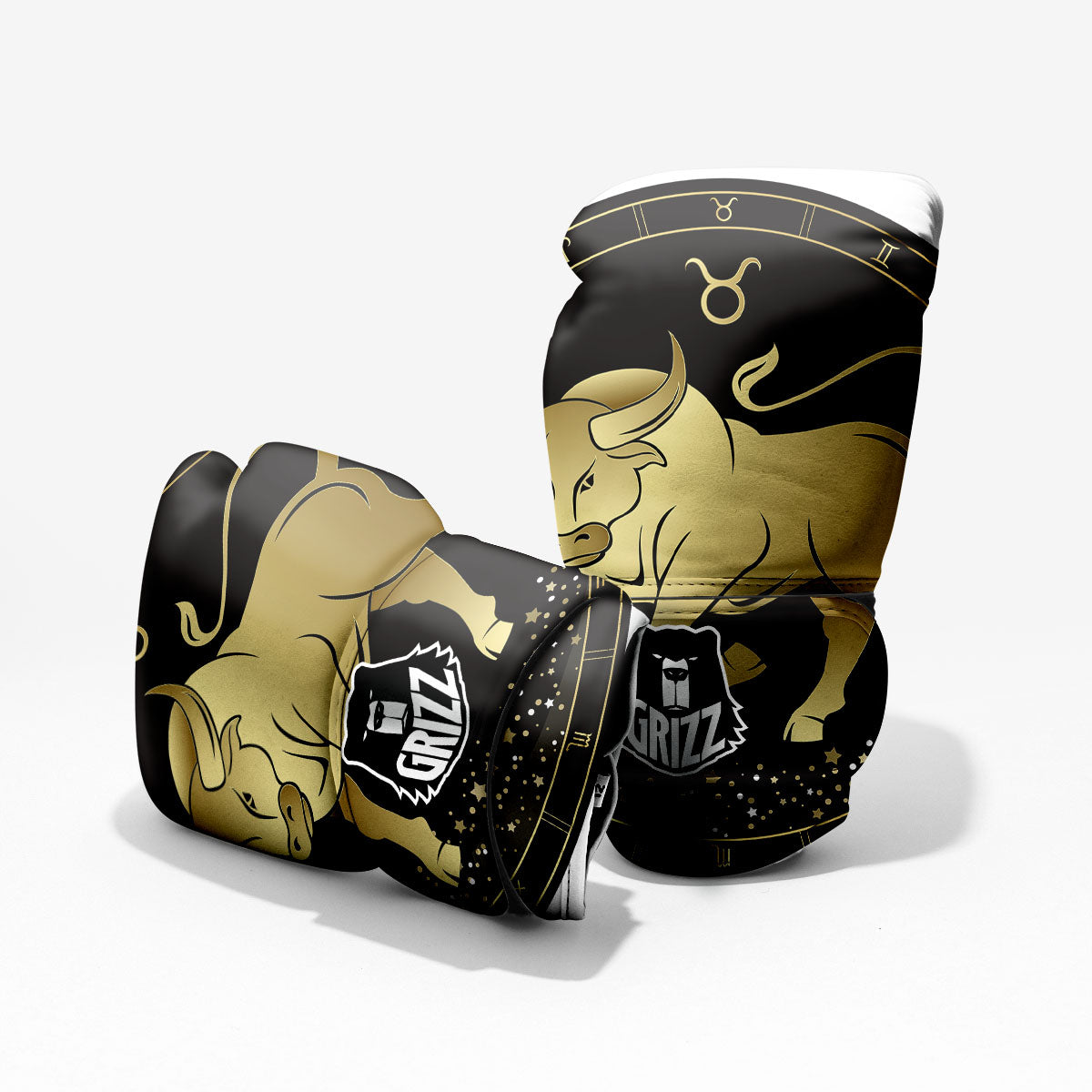 Taurus Sign Black And Gold Print Pro Boxing Glove