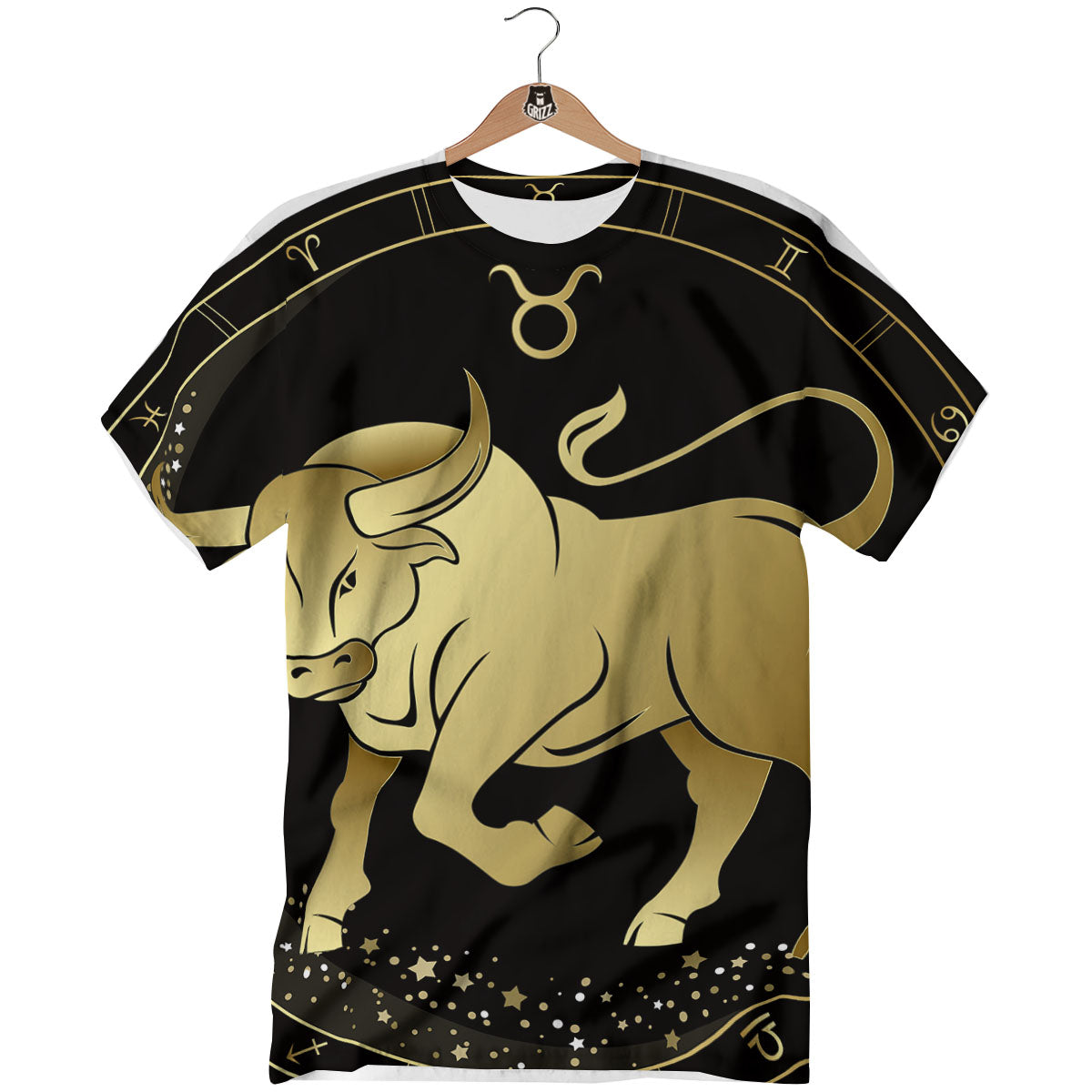 Taurus Sign Black And Gold Print T-Shirt-grizzshop
