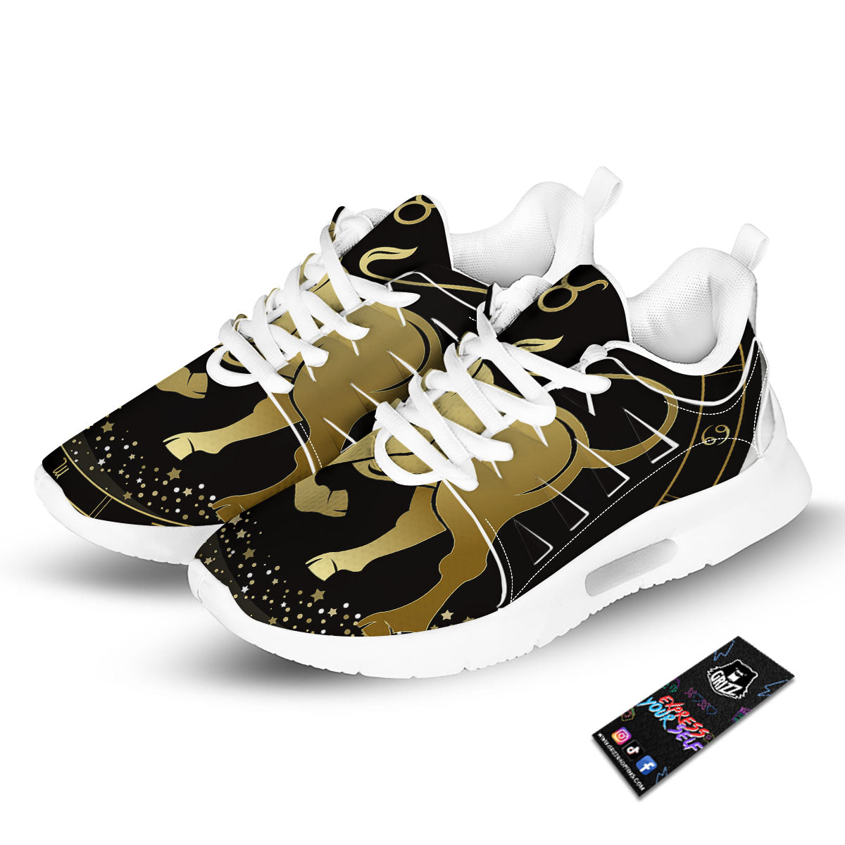 Taurus Sign Black And Gold Print Tennis Shoes-grizzshop