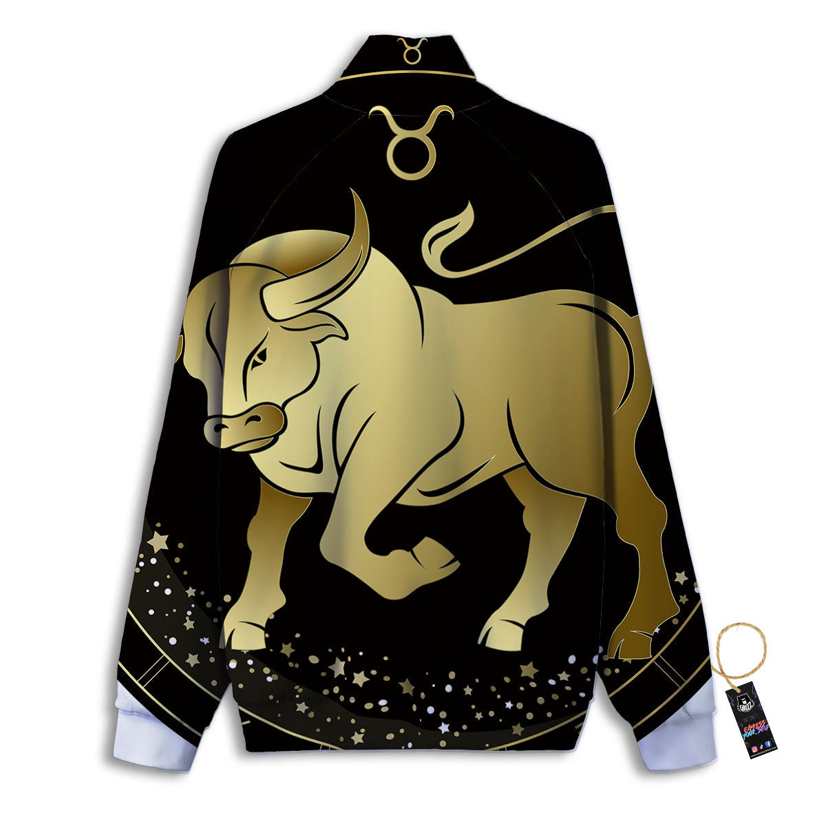 Taurus Sign Black And Gold Print Track Jacket-grizzshop