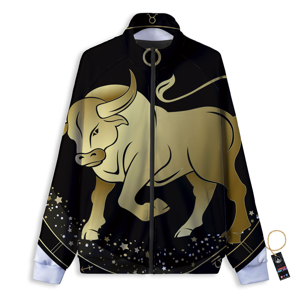 Taurus Sign Black And Gold Print Track Jacket-grizzshop