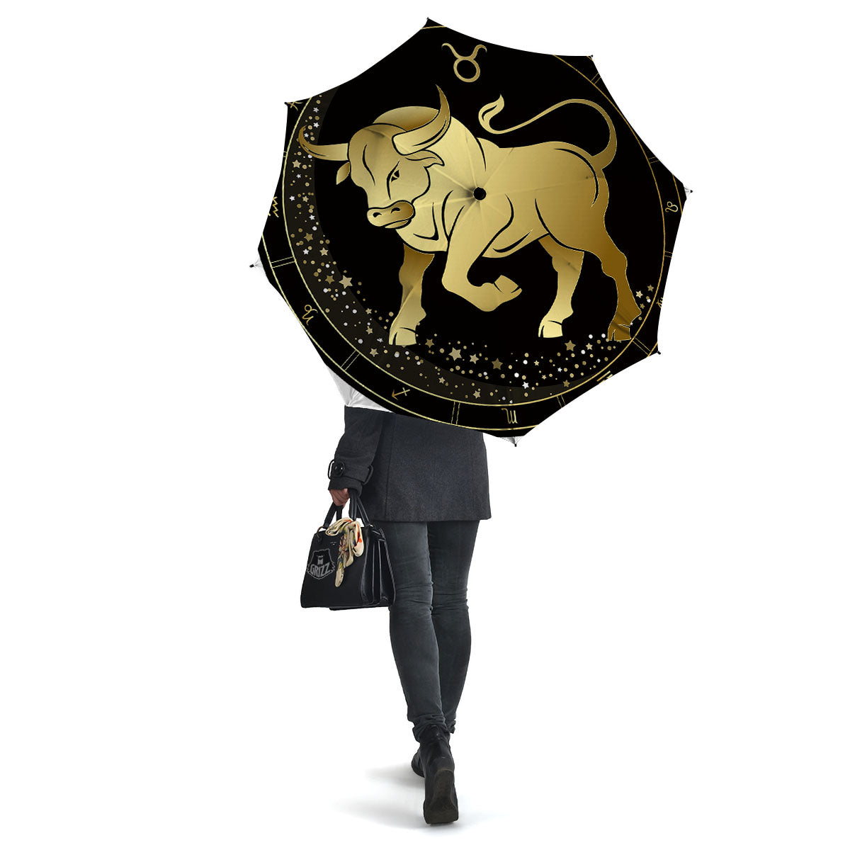 Taurus Sign Black And Gold Print Umbrella-grizzshop