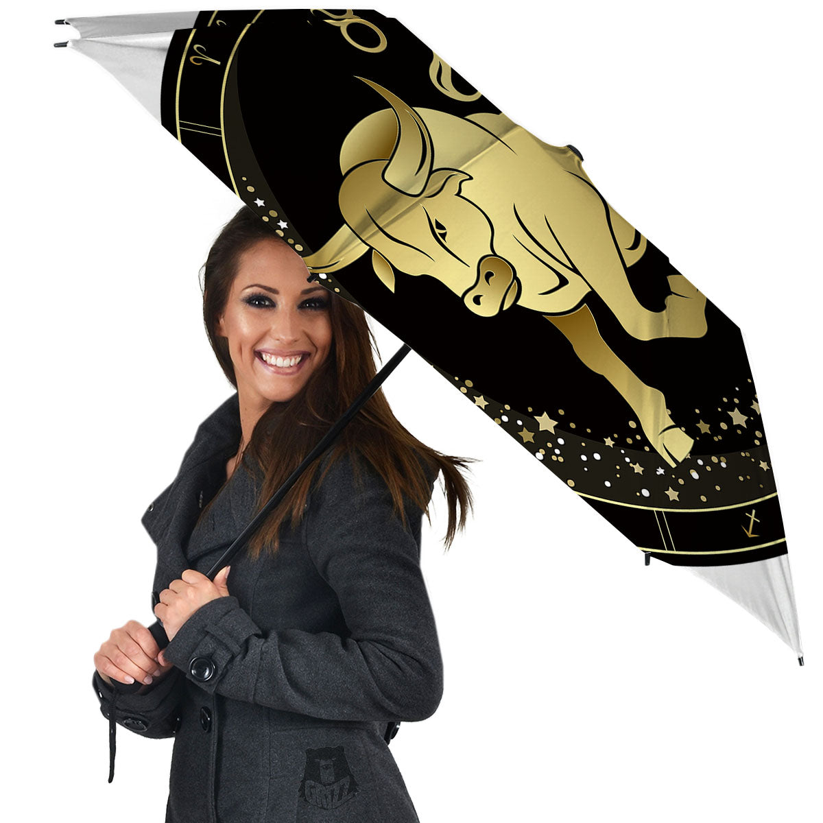 Taurus Sign Black And Gold Print Umbrella-grizzshop