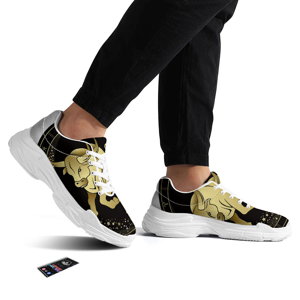 Taurus Sign Black And Gold Print White Chunky Shoes-grizzshop