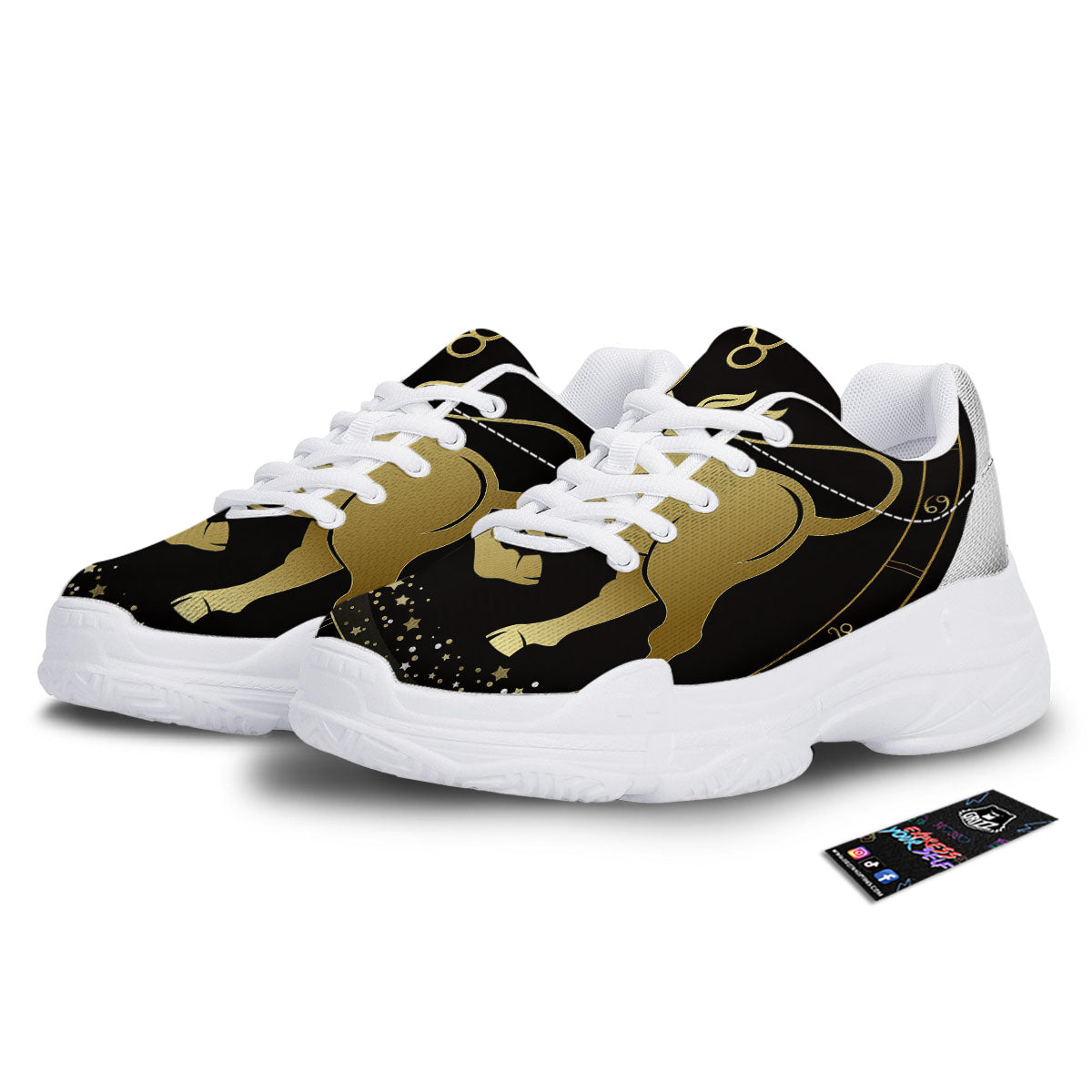 Taurus Sign Black And Gold Print White Chunky Shoes-grizzshop
