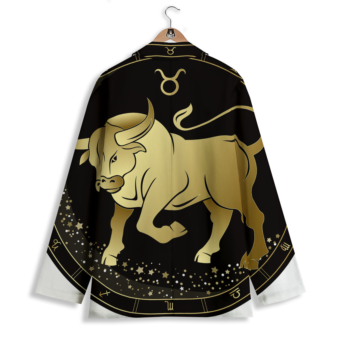 Taurus Sign Black And Gold Print Women's Blazer-grizzshop