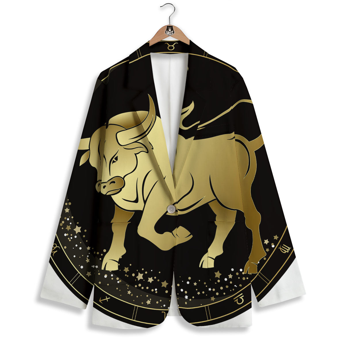 Taurus Sign Black And Gold Print Women's Blazer-grizzshop