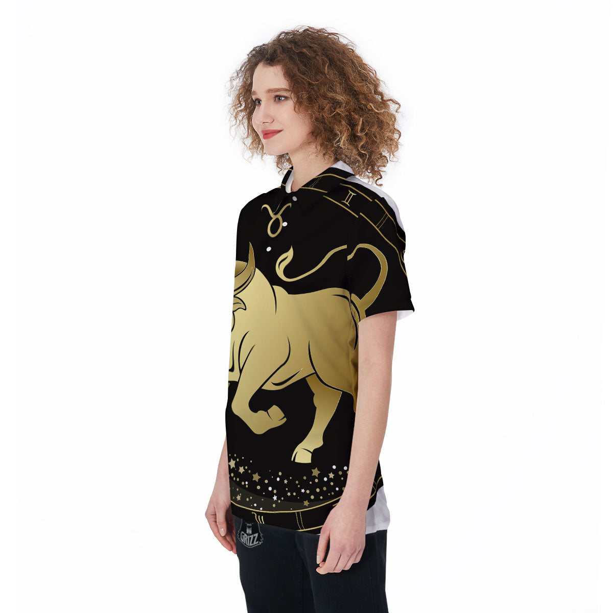 Taurus Sign Black And Gold Print Women's Golf Shirts-grizzshop